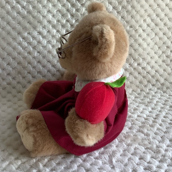 Artapower Plush Teacher Bear w Glasses and Apple in Red Dress Stuffed Animal Toy - Picture 5 of 12